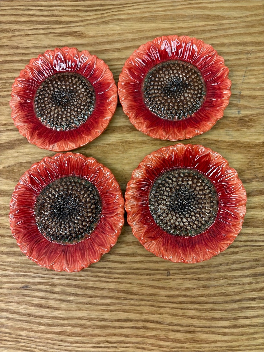 Set Of 4 Maxcera  5.25” Ceramic Sunflower Plates